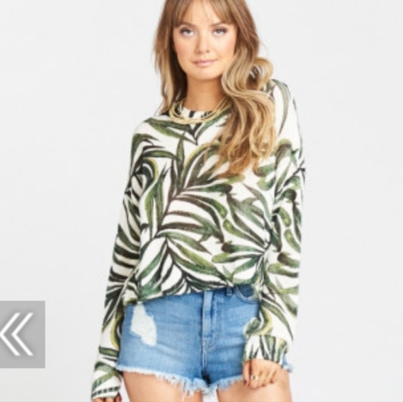 Show Me Your MuMu Crop Varsity Sweater Peruvian Palm Green Cream Size SMALL - Picture 4 of 11